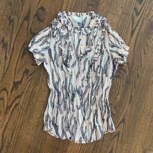 Allison Taylor Black and Pink/Cream Ruffled Blouse